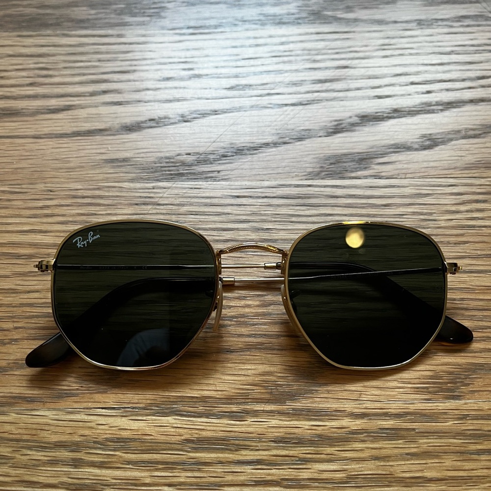 Authentic Rayban 51mm hexagon gold/green flat lens